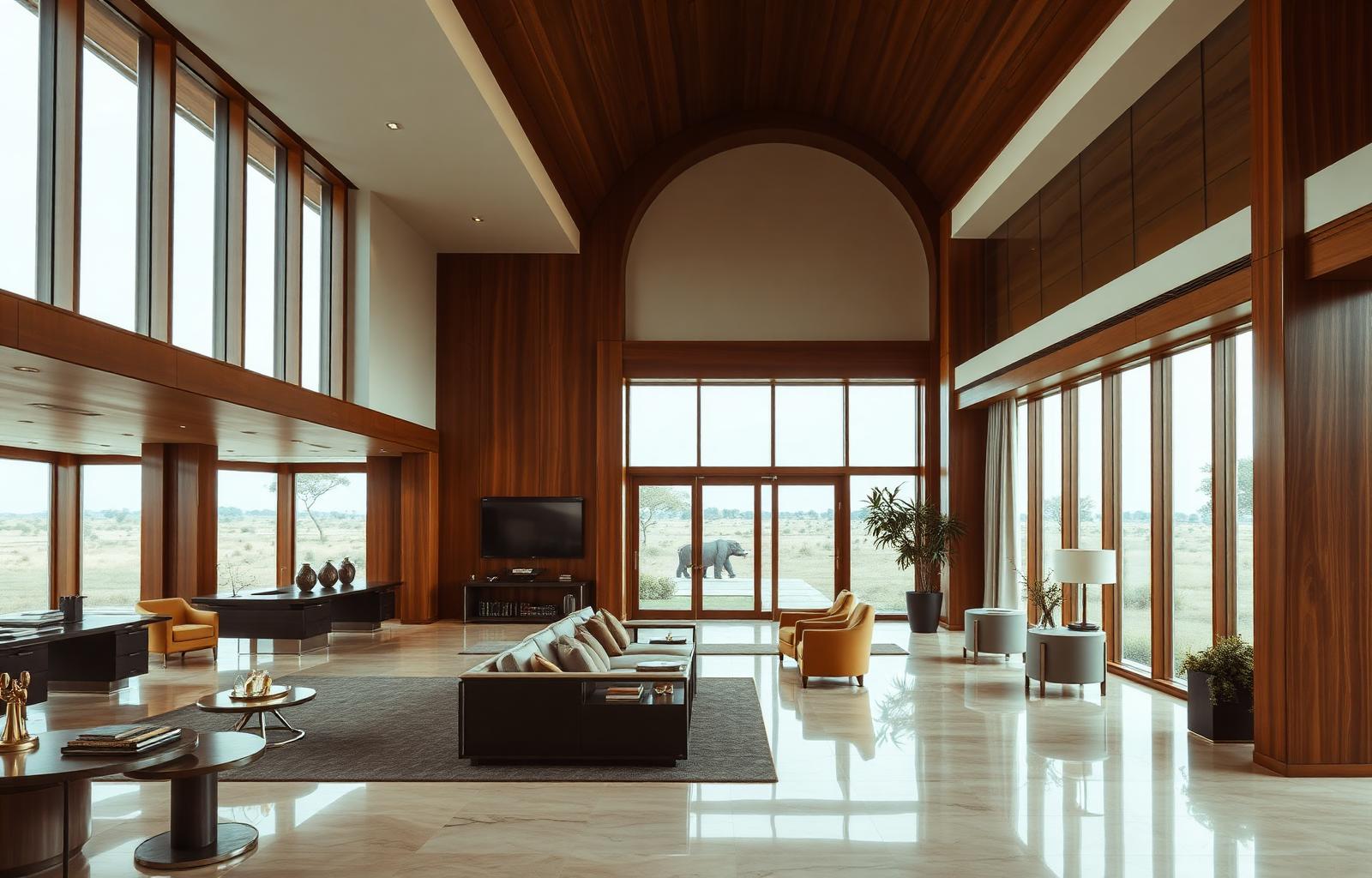 Luxury African hotel lobby interior